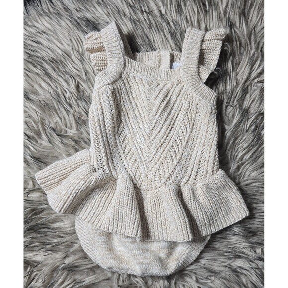 Nicole Miller New York Baby Girl Knit Romper 12M | Cream Cable Knit  Bodysuit - Picture 2 of 4